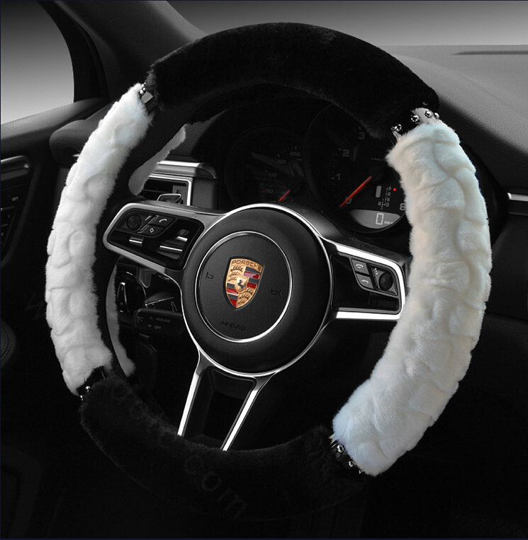 Classic Auto Steering Wheel Covers Velvet 15 Inch 38CM - White