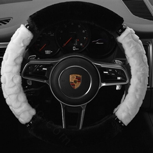 Classic Auto Steering Wheel Covers Velvet 15 Inch 38CM - White