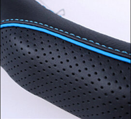 Classic Auto Steering Wheels Covers Cowhide Genuine Leather 15 Inch 38CM - Black Blue