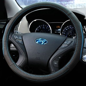 Classic Auto Steering Wheels Covers Cowhide Genuine Leather 15 Inch 38CM - Black Blue