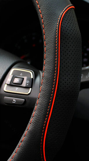 Classic Auto Steering Wheels Covers Cowhide Genuine Leather 15 Inch 38CM - Black Orange