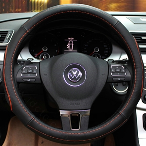 Classic Auto Steering Wheels Covers Cowhide Genuine Leather 15 Inch 38CM - Black Orange