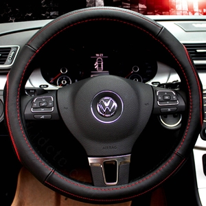 Classic Auto Steering Wheels Covers Cowhide Genuine Leather 15 Inch 38CM - Black Red