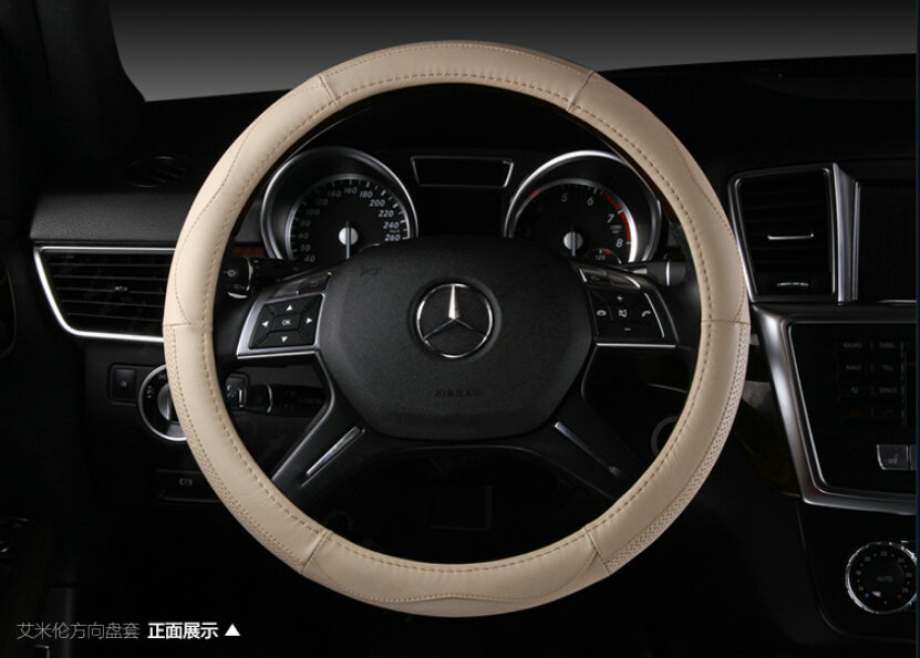 Classic Car Steering Wheel Wrap Genuine Leather 15 Inch 38CM - Beige