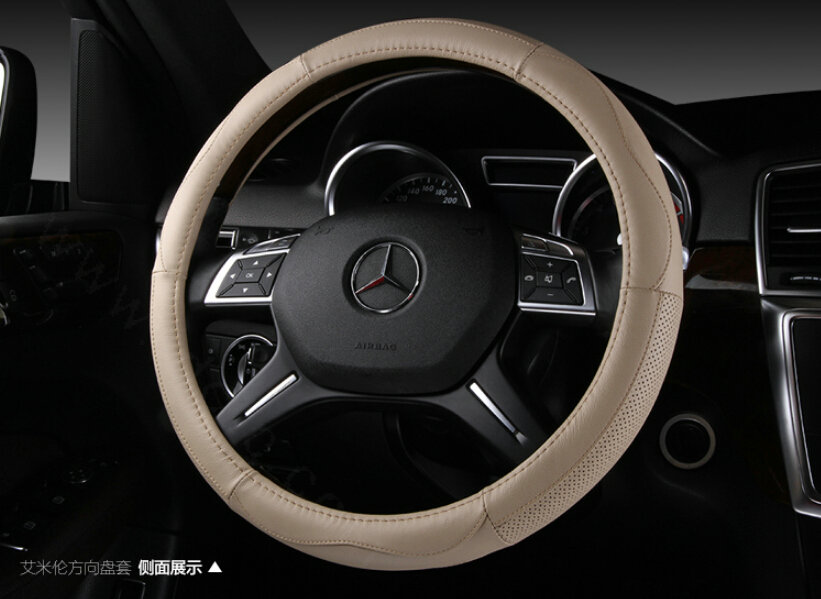 Classic Car Steering Wheel Wrap Genuine Leather 15 Inch 38CM - Beige