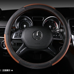 Classic Car Steering Wheel Wrap Genuine Leather 15 Inch 38CM - Black Orange