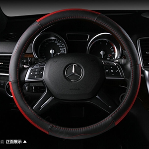 Classic Car Steering Wheel Wrap Genuine Leather 15 Inch 38CM - Black Red
