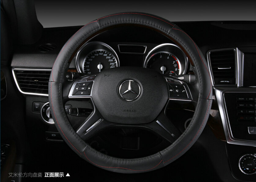 Classic Car Steering Wheel Wrap Genuine Leather 15 Inch 38CM - Black