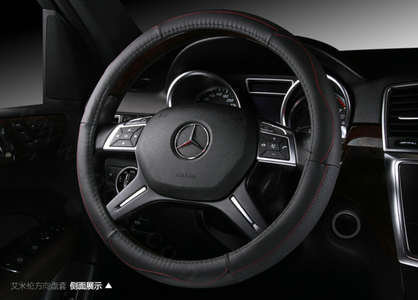 Classic Car Steering Wheel Wrap Genuine Leather 15 Inch 38CM - Black