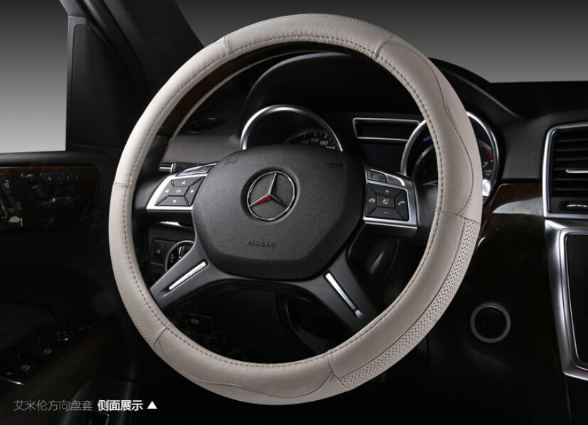 Classic Car Steering Wheel Wrap Genuine Leather 15 Inch 38CM - Grey
