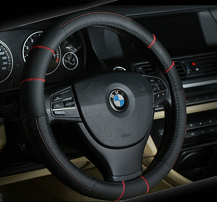 Classic Car Steering Wheels Covers Cowhide Leather 15 Inch 38CM - Black