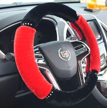 Classic Diamond Car Steering Wheel Wrap Velvet 15 Inch 38CM - Black Red