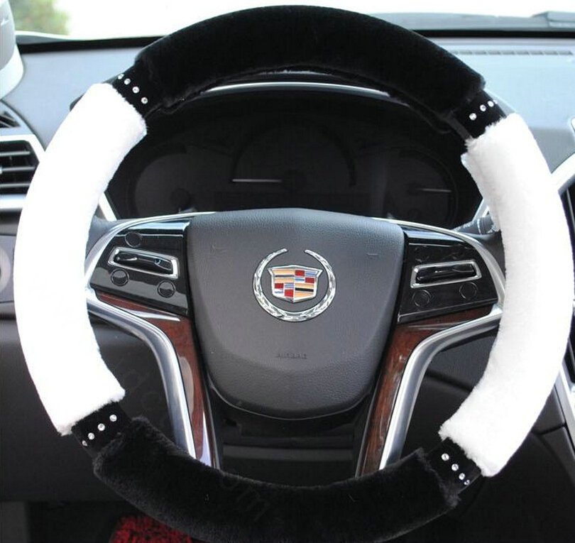 Classic Diamond Car Steering Wheel Wrap Velvet 15 Inch 38CM - Black White