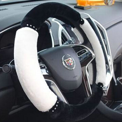 Classic Diamond Car Steering Wheel Wrap Velvet 15 Inch 38CM - Black White