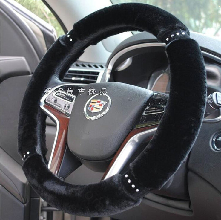Classic Diamond Car Steering Wheel Wrap Velvet 15 Inch 38CM - Black
