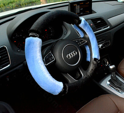 Classic Diamond Car Steering Wheel Wrap Velvet 15 Inch 38CM - Blue