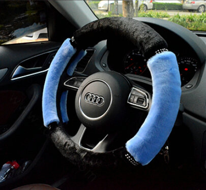 Classic Diamond Car Steering Wheel Wrap Velvet 15 Inch 38CM - Blue