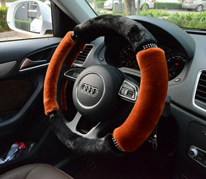 Classic Diamond Car Steering Wheel Wrap Velvet 15 Inch 38CM - Brown