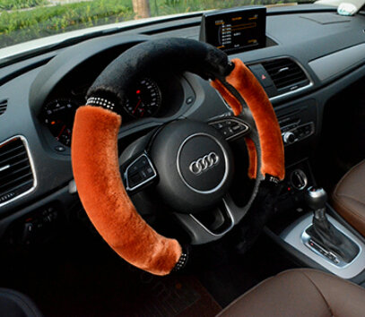 Classic Diamond Car Steering Wheel Wrap Velvet 15 Inch 38CM - Brown