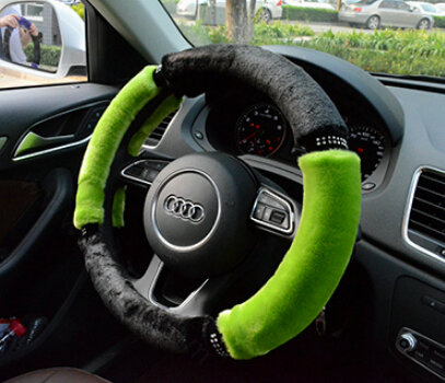 Classic Diamond Car Steering Wheel Wrap Velvet 15 Inch 38CM - Green