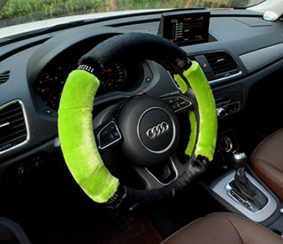 Classic Diamond Car Steering Wheel Wrap Velvet 15 Inch 38CM - Green