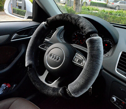 Classic Diamond Car Steering Wheel Wrap Velvet 15 Inch 38CM - Grey