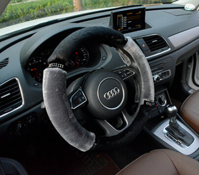 Classic Diamond Car Steering Wheel Wrap Velvet 15 Inch 38CM - Grey