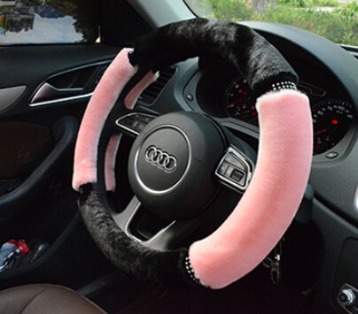 Classic Diamond Car Steering Wheel Wrap Velvet 15 Inch 38CM - Pink