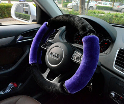 Classic Diamond Car Steering Wheel Wrap Velvet 15 Inch 38CM - Purple