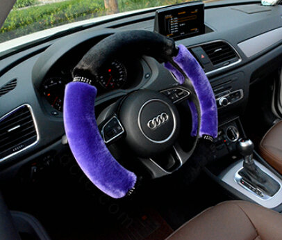 Classic Diamond Car Steering Wheel Wrap Velvet 15 Inch 38CM - Purple