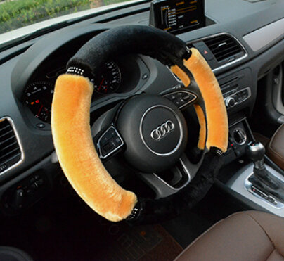 Classic Diamond Car Steering Wheel Wrap Velvet 15 Inch 38CM - Yellow