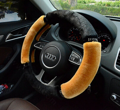 Classic Diamond Car Steering Wheel Wrap Velvet 15 Inch 38CM - Yellow