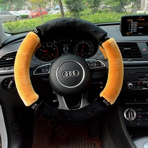 Classic Diamond Car Steering Wheel Wrap Velvet 15 Inch 38CM - Yellow