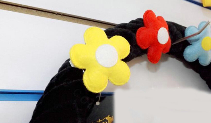 Color Camellia Car Steering Wheel Covers Velvet 15 Inch 38CM - Black