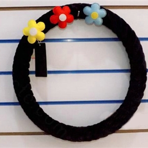 Color Camellia Car Steering Wheel Covers Velvet 15 Inch 38CM - Black