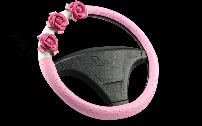 Cool Camellia Dot Car Steering Wheel Wrap PU Leather 15 Inch 38CM - Pink