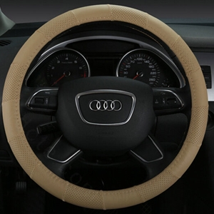 Cool Car Steering Wheel Wrap Genuine Leather 15 Inch 38CM - Beige