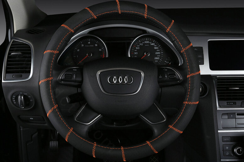 Cool Car Steering Wheel Wrap Genuine Leather 15 Inch 38CM - Black Brown