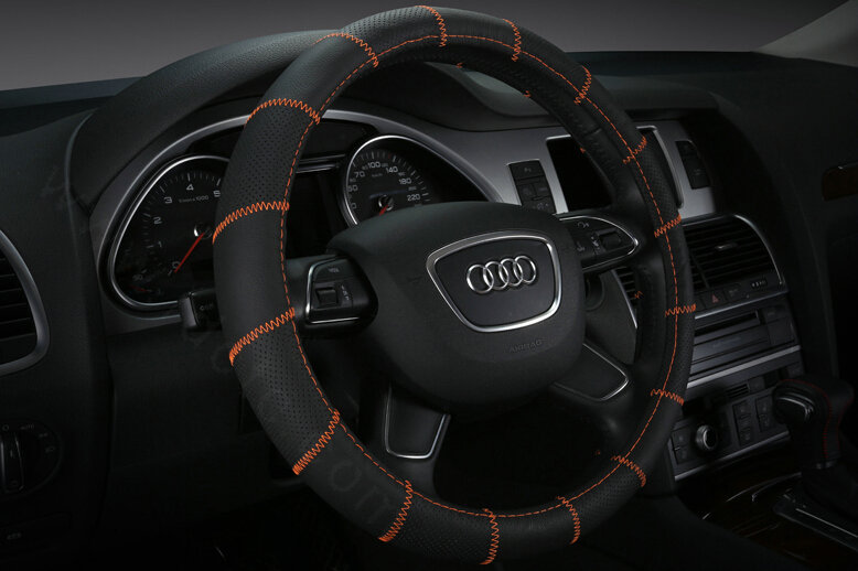 Cool Car Steering Wheel Wrap Genuine Leather 15 Inch 38CM - Black Brown