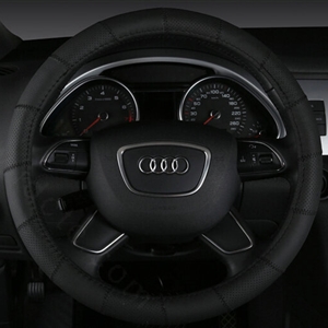 Cool Car Steering Wheel Wrap Genuine Leather 15 Inch 38CM - Black