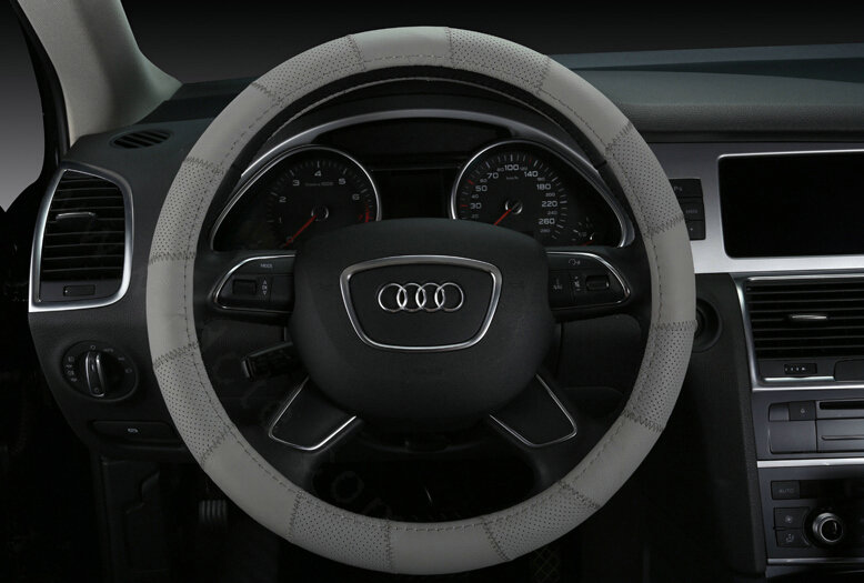 Cool Car Steering Wheel Wrap Genuine Leather 15 Inch 38CM - Grey