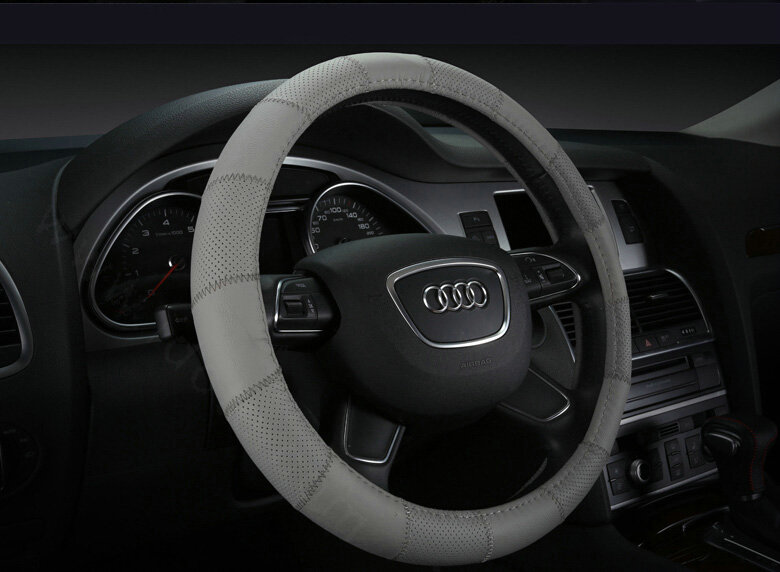 Cool Car Steering Wheel Wrap Genuine Leather 15 Inch 38CM - Grey