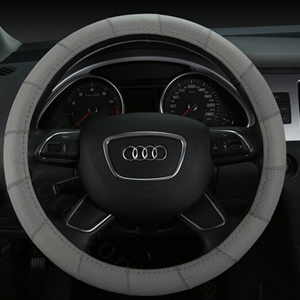 Cool Car Steering Wheel Wrap Genuine Leather 15 Inch 38CM - Grey