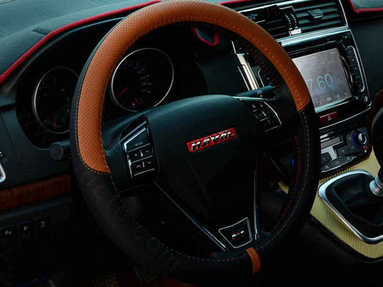 Cool Car Steering Wheels Covers Genuine Leather 15 Inch 38CM - Black Brown