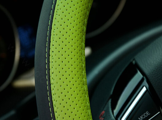 Cool Car Steering Wheels Covers Genuine Leather 15 Inch 38CM - Black Green