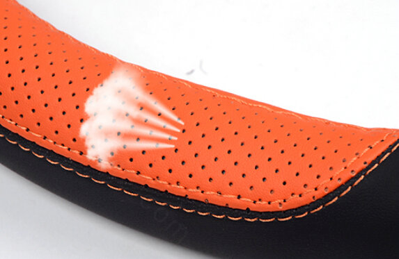 Cool Car Steering Wheels Covers Genuine Leather 15 Inch 38CM - Black Orange