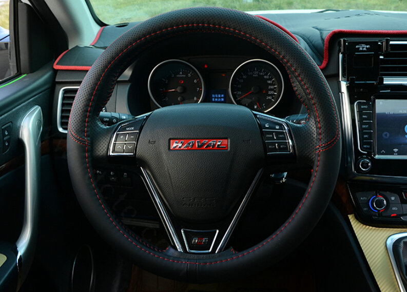 Cool Car Steering Wheels Covers Genuine Leather 15 Inch 38CM - Black