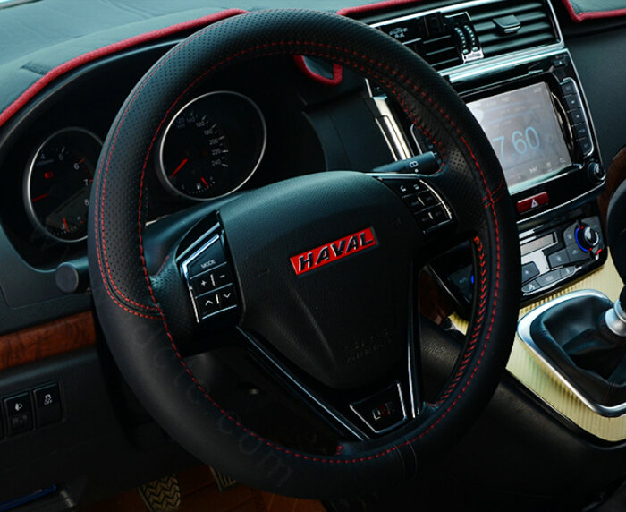 Cool Car Steering Wheels Covers Genuine Leather 15 Inch 38CM - Black