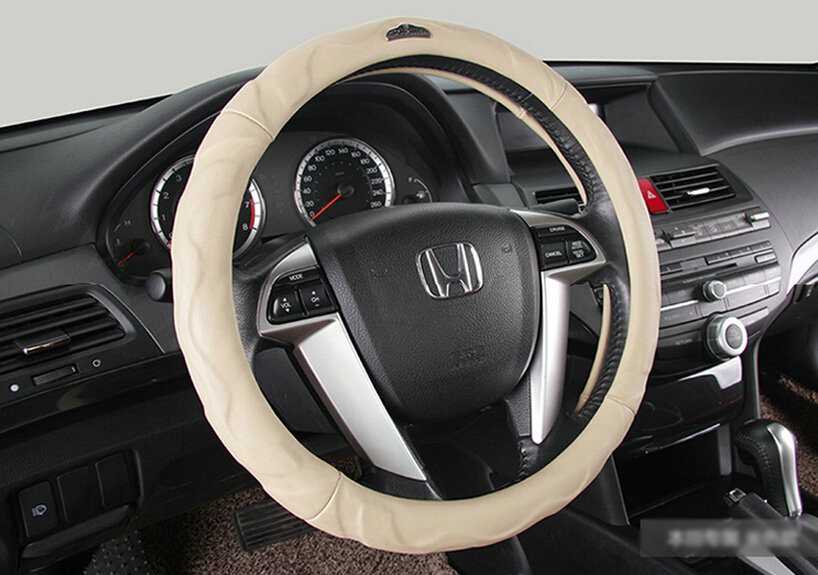 Cool Car Steering Wheels Covers Genuine Sheepskin Leather 15 Inch 38CM - Beige