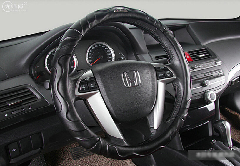 Cool Car Steering Wheels Covers Genuine Sheepskin Leather 15 Inch 38CM - Black